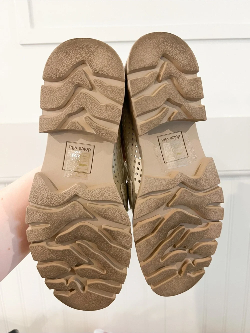 Dolce Vita Cream Perforated Penny Loafers with Tan Lug Sole - Picture 6 of 7
